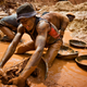 A gold miner digging an open pit at the Chudja mine in the near the village of Kobu, northeast DR Congo,